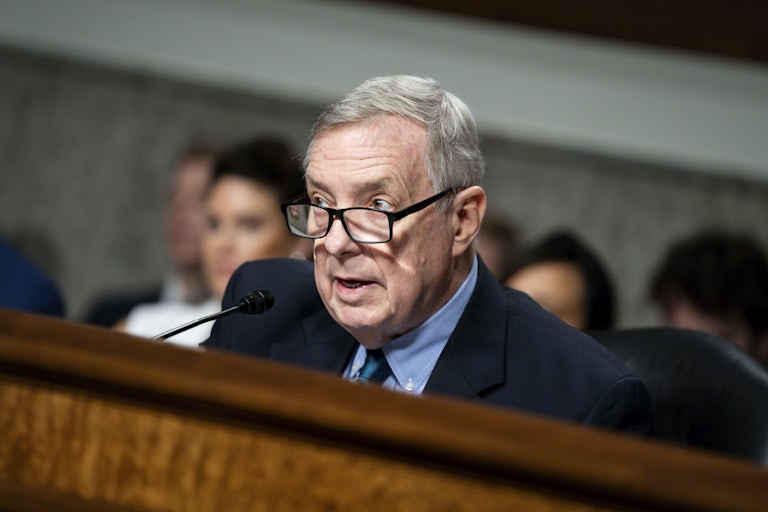 Dick Durbin speaks into a microphone