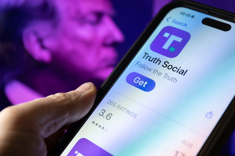 A phone screen with the App Store page for Truth Social on it