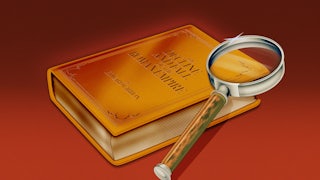 Magnifying glass and book "The Decline and Fall of the Roman Empire" by Edward Gibbon