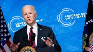 President Biden speaks at a podium.