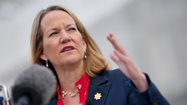 Kris Mayes, Arizona’s attorney general, speaks outside the Supreme Court.
