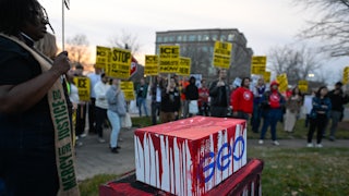 People protest against ICE and GEO Group outside GEO Group's headquarters in Charlotte, North Carolina