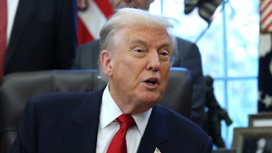 President Donald Trump speaks in the Oval Office.