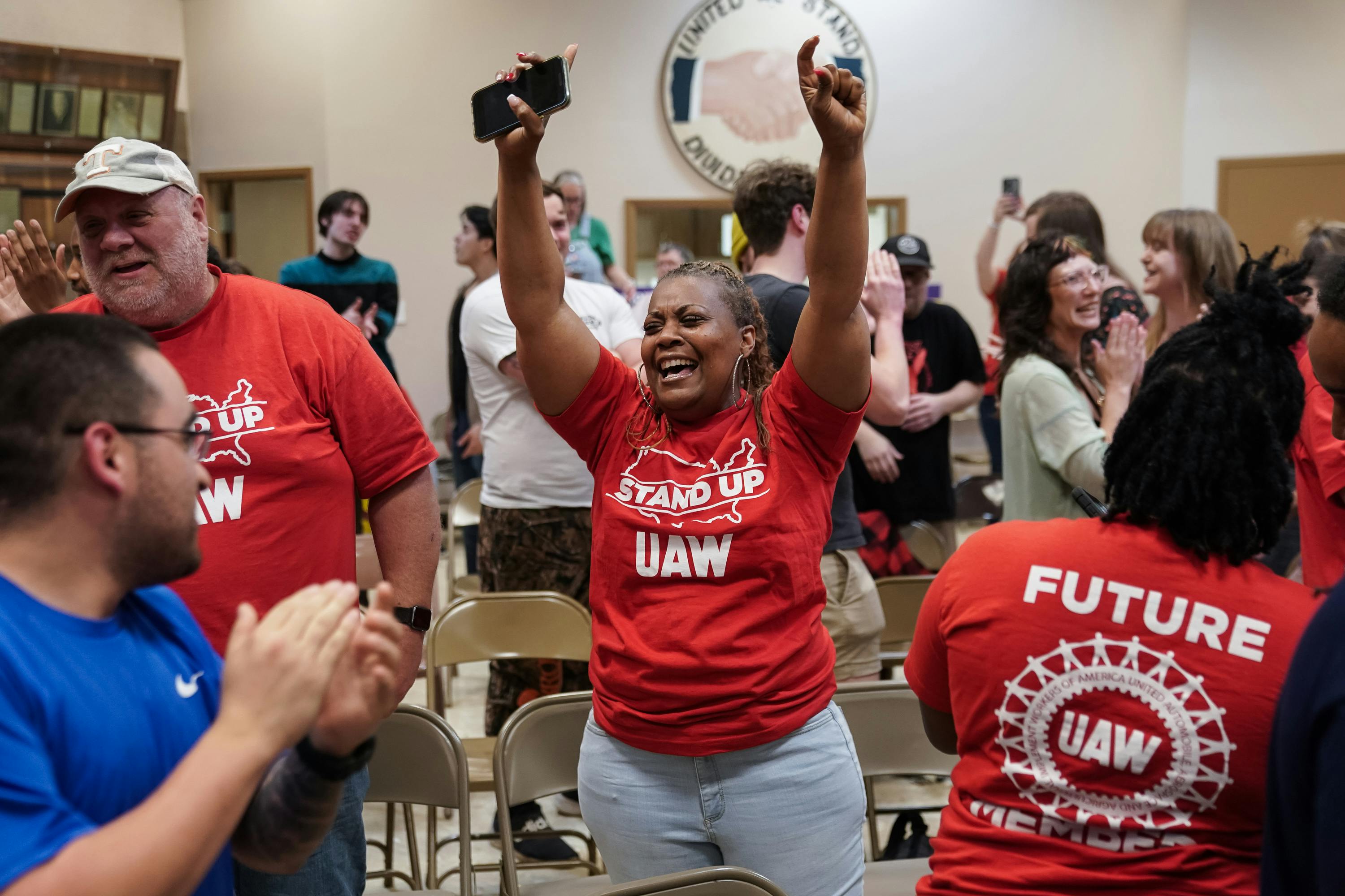 Volkswagen workers in Chattanooga, Tennessee, celebrate their unionization 