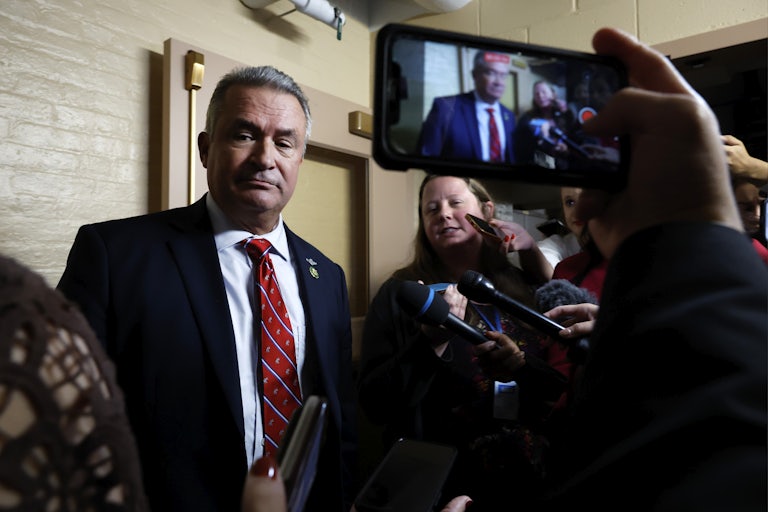 Representative Don Bacon speaks to reporters in the Capitol.