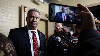 Representative Don Bacon speaks to reporters in the Capitol.
