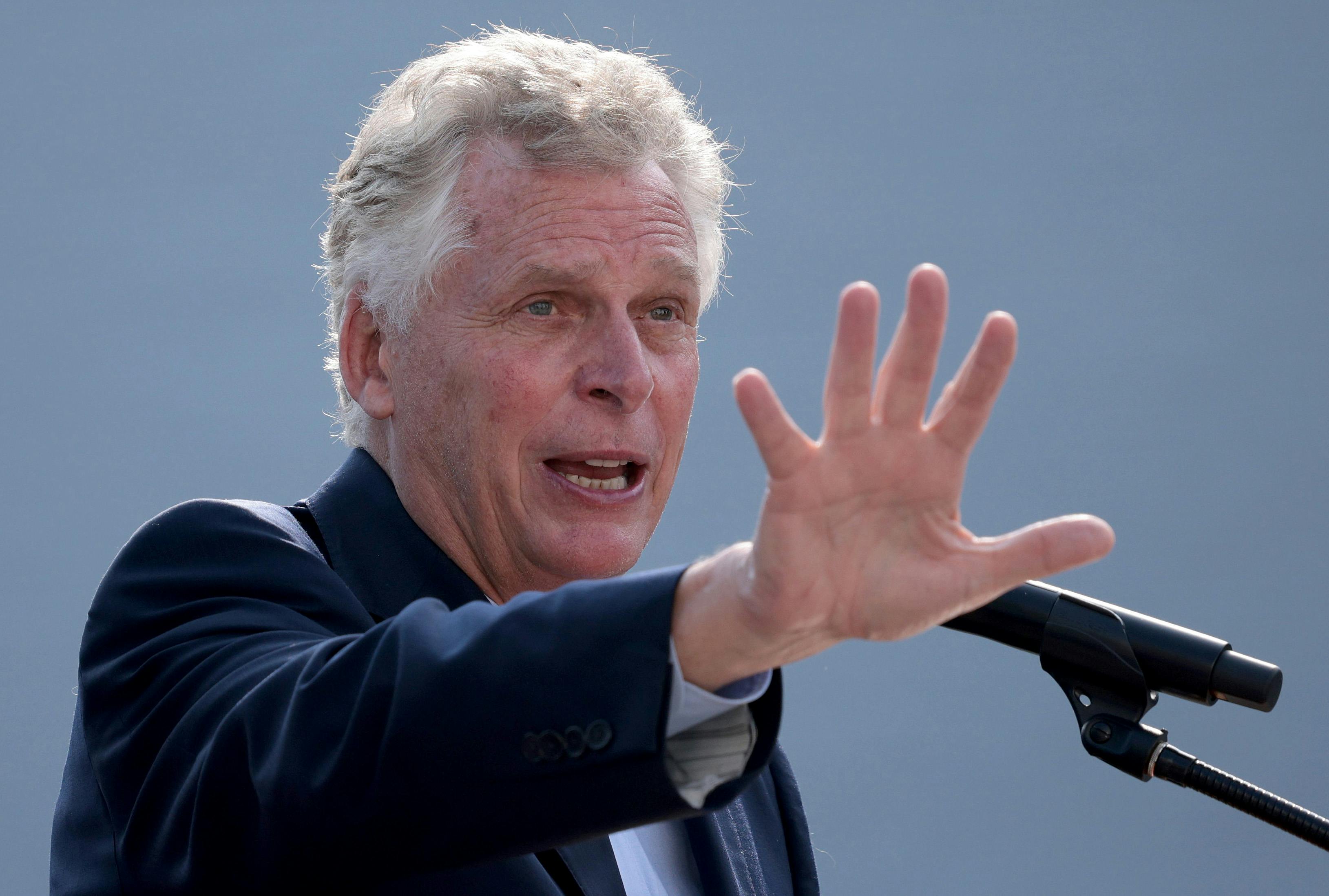 Virginia gubernatorial candidate Terry McAuliffe gestures during a campaign stop in Virginia.