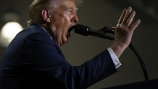 Donald Trump speaks at a campaign rally at the Bayfront Convention Center on September 29, 2024 in Erie, Pennsylvania.