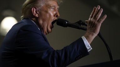 Donald Trump speaks at a campaign rally at the Bayfront Convention Center on September 29, 2024 in Erie, Pennsylvania.