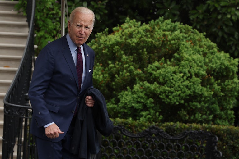 President Joe Biden departs the White House via the South Lawn.