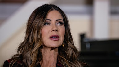 Homeland Security Secretary Kristi Noem speaks during an event