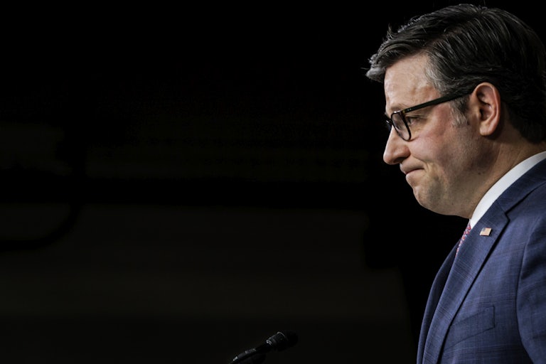 Mike Johnson is seen in profile