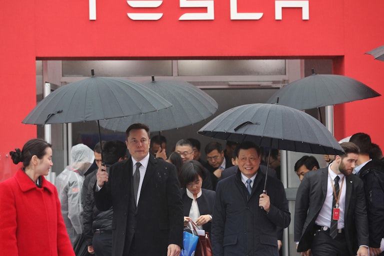 Musk with Shanghai Mayor Ying Yong during the ground-breaking ceremony for a Tesla factory in Shanghai