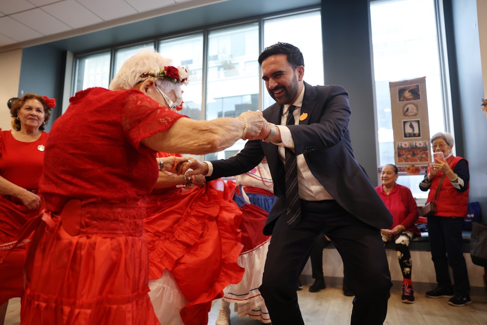 Mamdani campaigning at a senior center