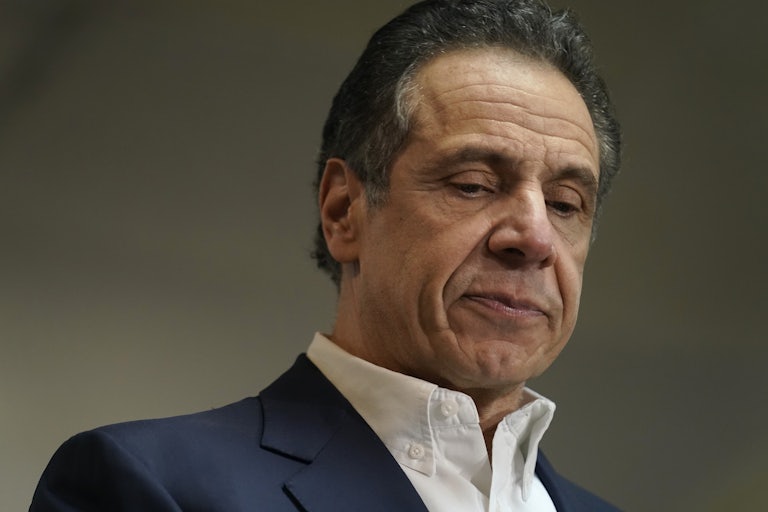 A close-up of a scowling Andrew Cuomo.