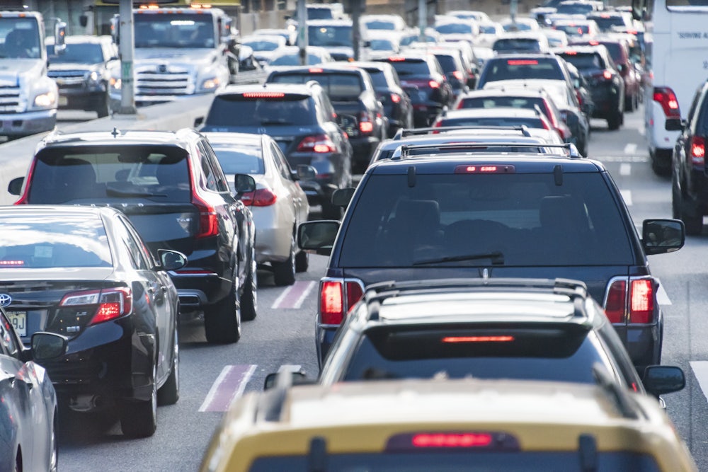 Image shows bumper-to-bumper traffic.