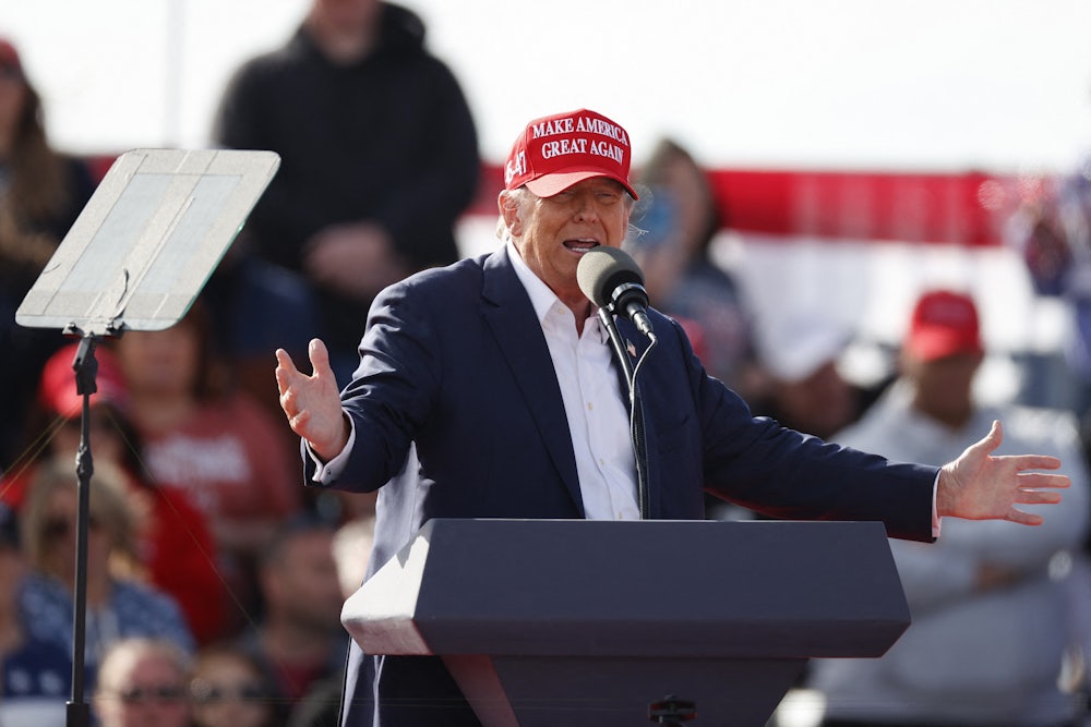 Donald Trump speaks rally in Vandalia, Ohio, on March 16, 2024.