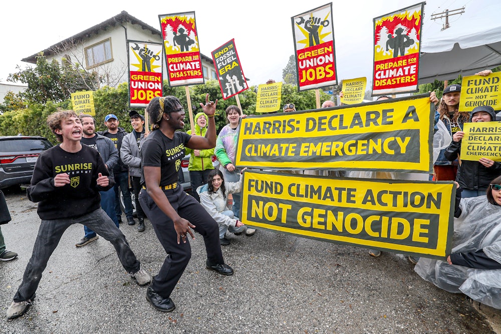 Sunrise Movement members protest near Vice President Kamala Harris’s home