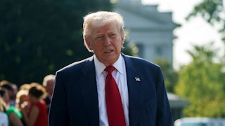 Donald Trump glowers in front of the White House