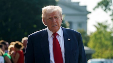Donald Trump glowers in front of the White House