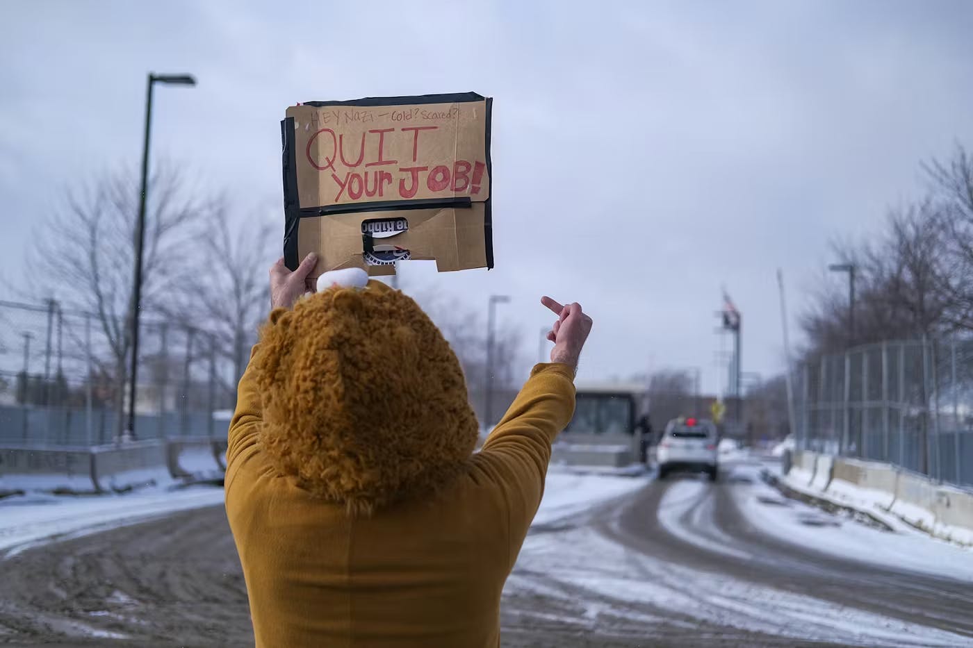 On Tuesday Border Patrol Chief Greg Bovino stated ICE operations are “lawful, they’re targeted and they’re focused on individuals who pose a serious threat to this community,” and described operations as “legal, ethical, and moral”. Here he is seen pepper spraying protesters on Wednesday, January 21st in Minneapolis. 