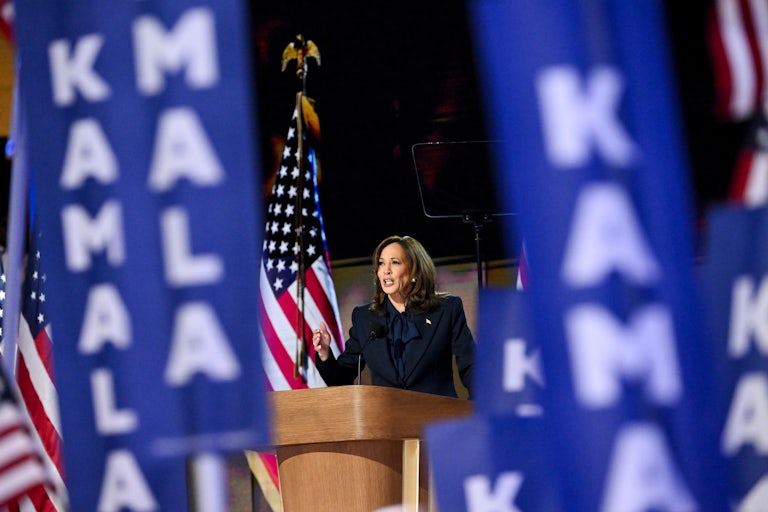 Kamala Harris speaks onstage at the Democratic National Convention