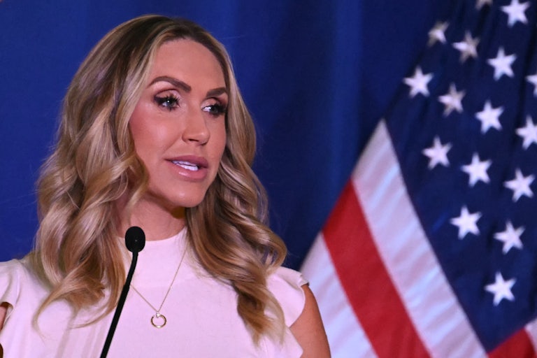 Lara Trump speaks at a Republican National Committee meeting
