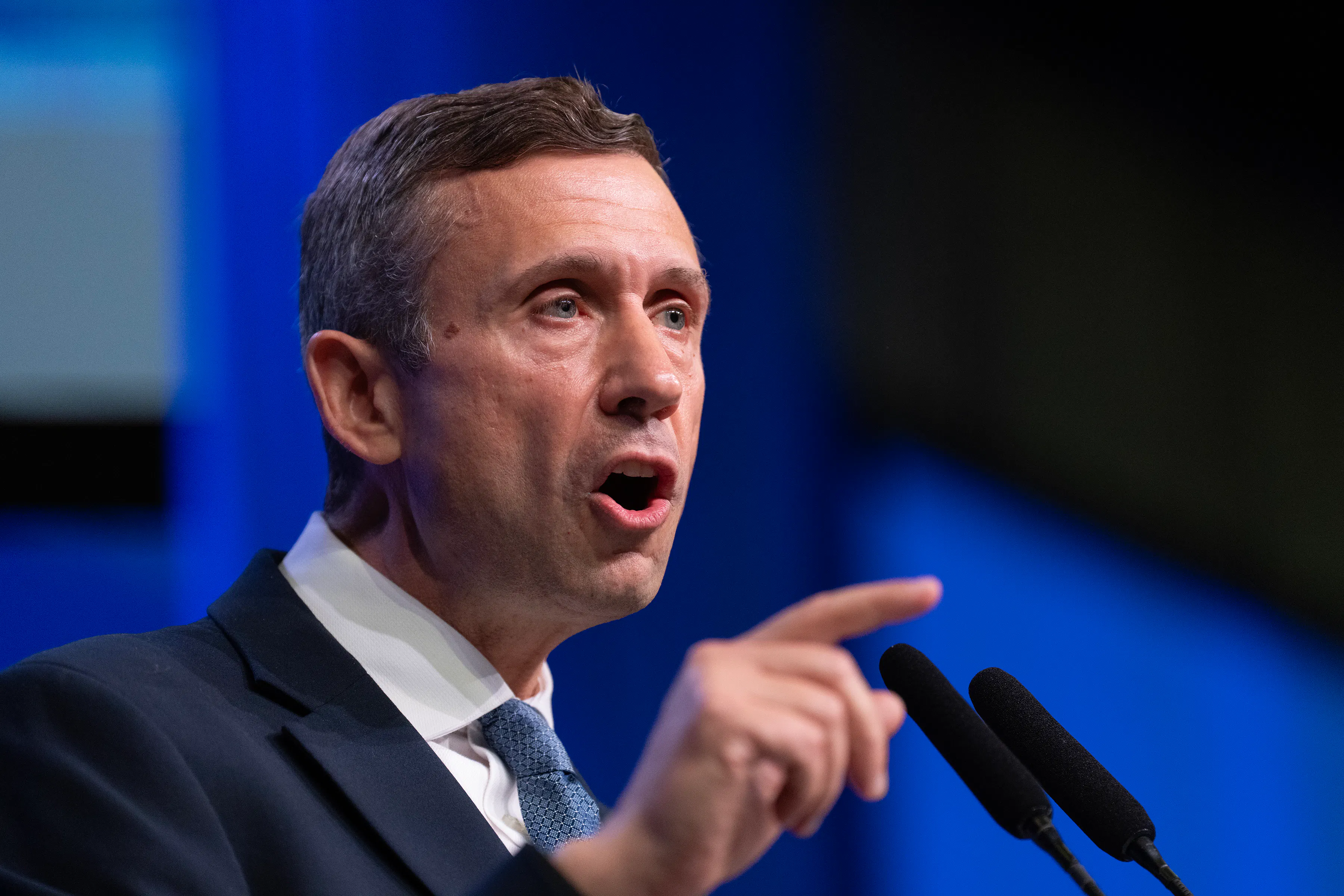 Ken Martin, chairman of the Democratic National Committee, speaks during Day 1 of the Minnesota Democratic-Farmer-Labor (DFL) Party Convention in the Mayo Civic Center in Rochester, Minn. on Friday, May 29, 2026.