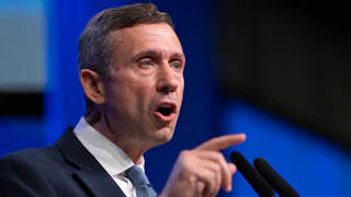 Ken Martin, chairman of the Democratic National Committee, speaks during Day 1 of the Minnesota Democratic-Farmer-Labor (DFL) Party Convention in the Mayo Civic Center in Rochester, Minn. on Friday, May 29, 2026.