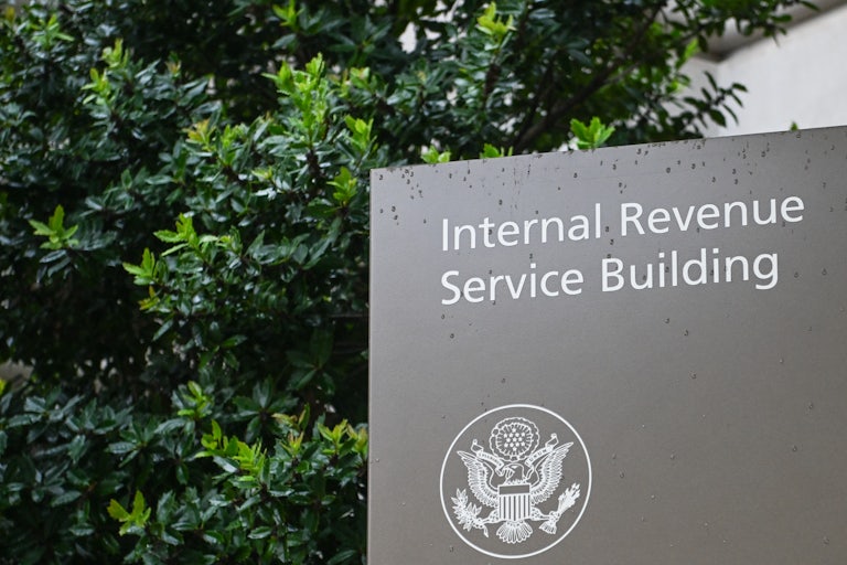 The sign for the Internal Revenue Service Building