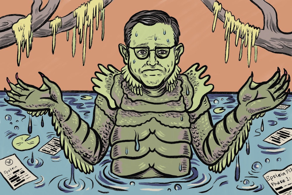 Illustration of Mike Johnson depicted as a swamp monster