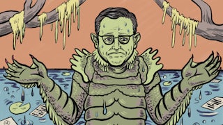 Illustration of Mike Johnson depicted as a swamp monster