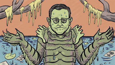 Illustration of Mike Johnson depicted as a swamp monster