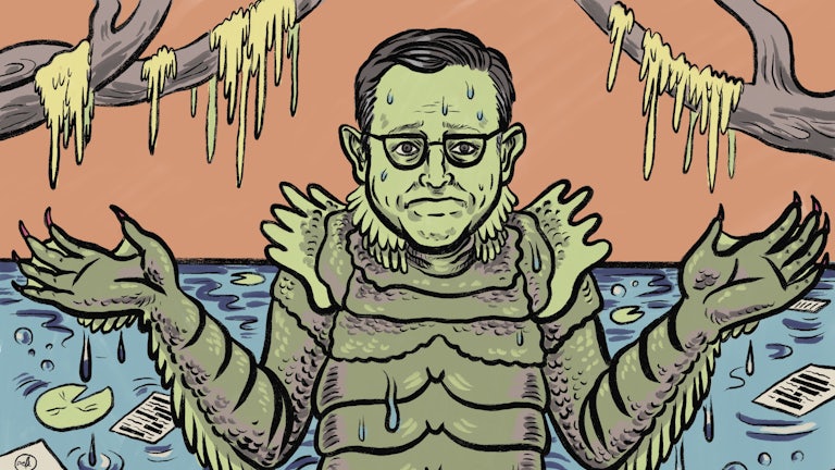 Illustration of Mike Johnson depicted as a swamp monster