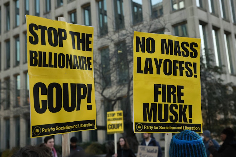 People protest against Elon Musk’s DOGE cuts in Washington, D.C.