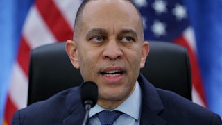House Minority Leader Hakeem Jeffries speaks during a hearing.