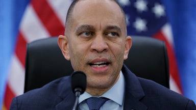 House Minority Leader Hakeem Jeffries speaks during a hearing.