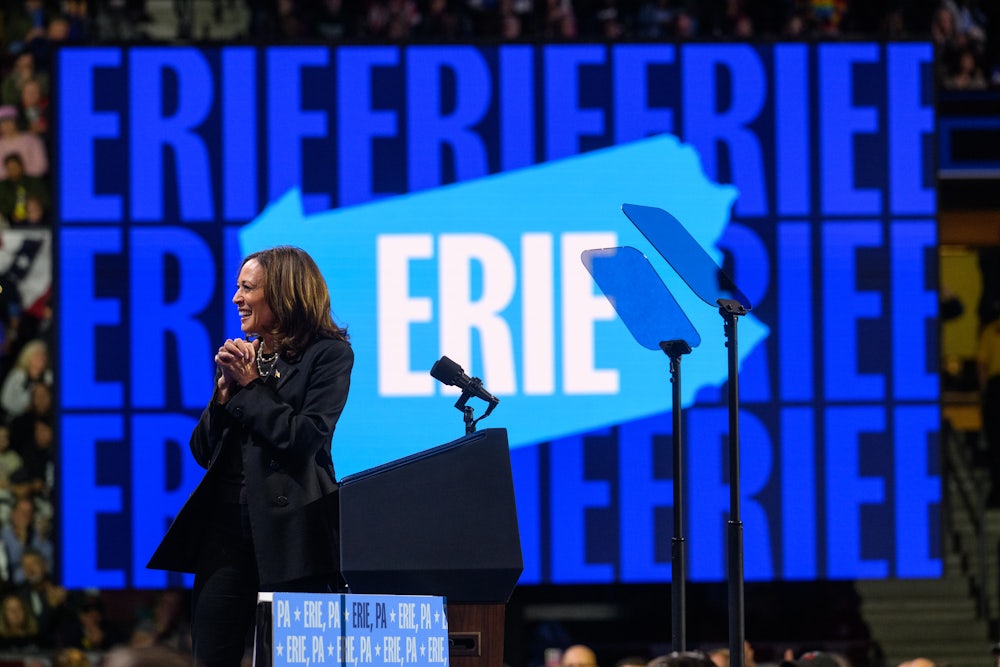 Harris during a campaign rally in Erie, Pennsylvania
