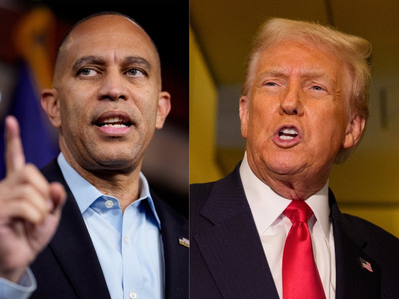 Hakeem Jeffries and Donald Trump splitscreen