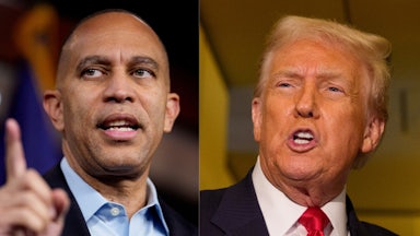 Hakeem Jeffries and Donald Trump splitscreen