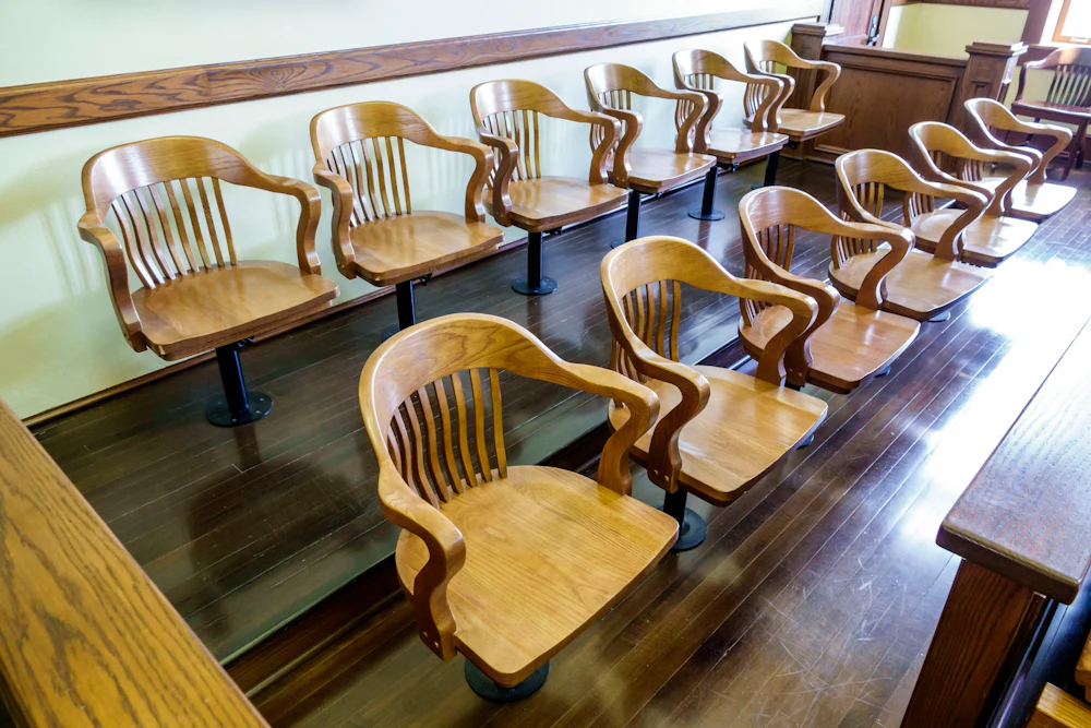 A jury box with twelve chairs
