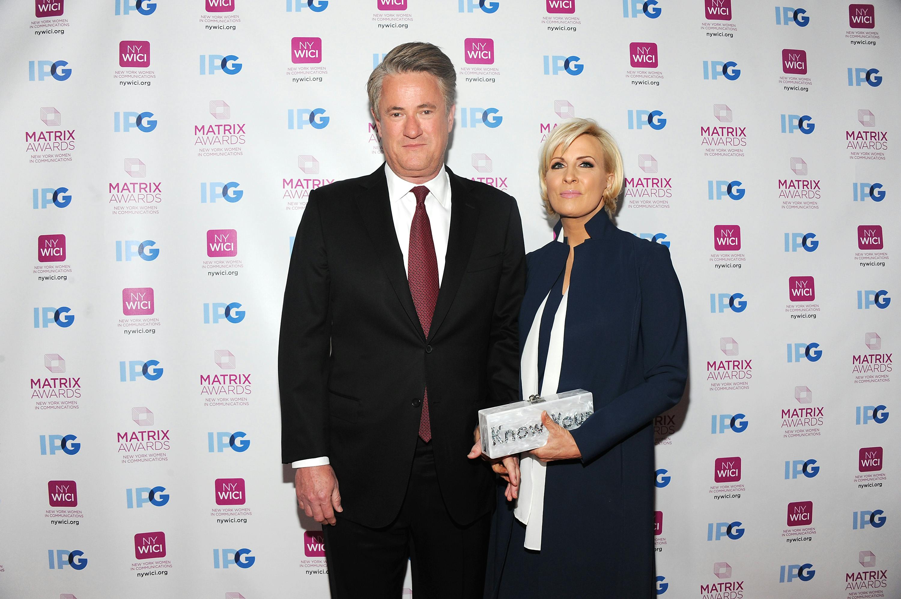 TV co-host Joe Scarborough and news presenter Mika Brzezinski attend 2018 Matrix Awards at Sheraton New York Times Square in New York City.