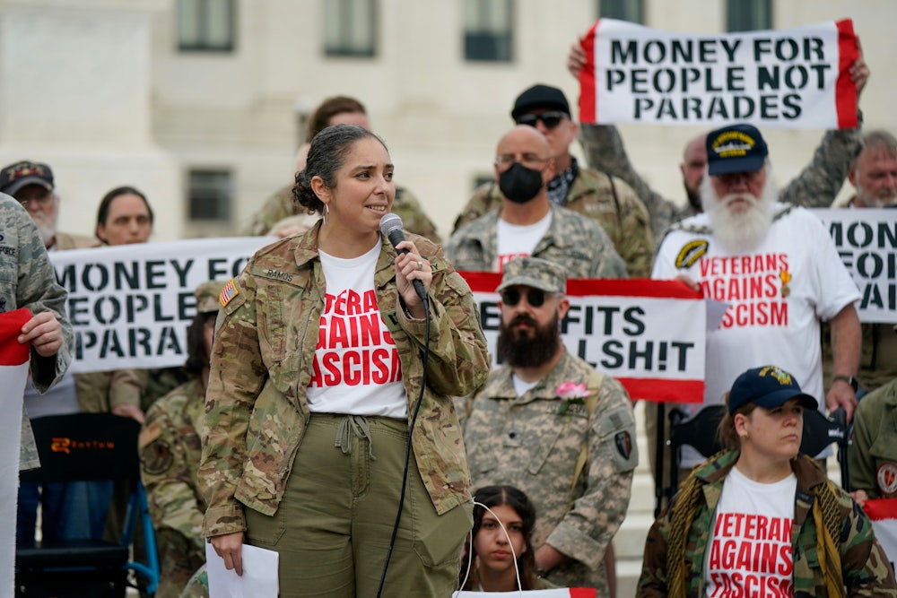 Brittany Ramos DeBarros speaks outside the Supreme Court