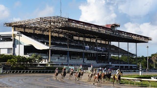 Jockeys race at the Hipódromo Camarero in Canóvanas, Puerto Rico, the island's only racetrack. 