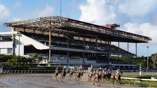 Jockeys race at the Hipódromo Camarero in Canóvanas, Puerto Rico, the island's only racetrack.