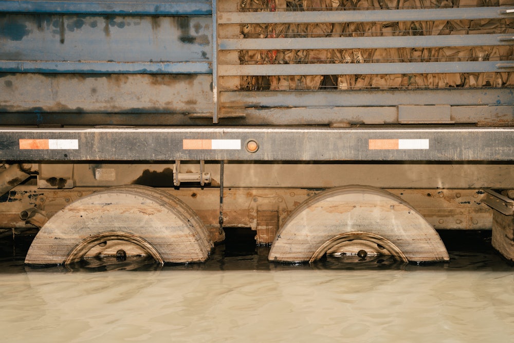 A photograph of stagnant and muddy water was still nearly as high as the wheels of a truck in Asheville’s River Arts District. taken weeks after Hurricane Helene dumped more than two feet of rainfall in parts of North Carolina.