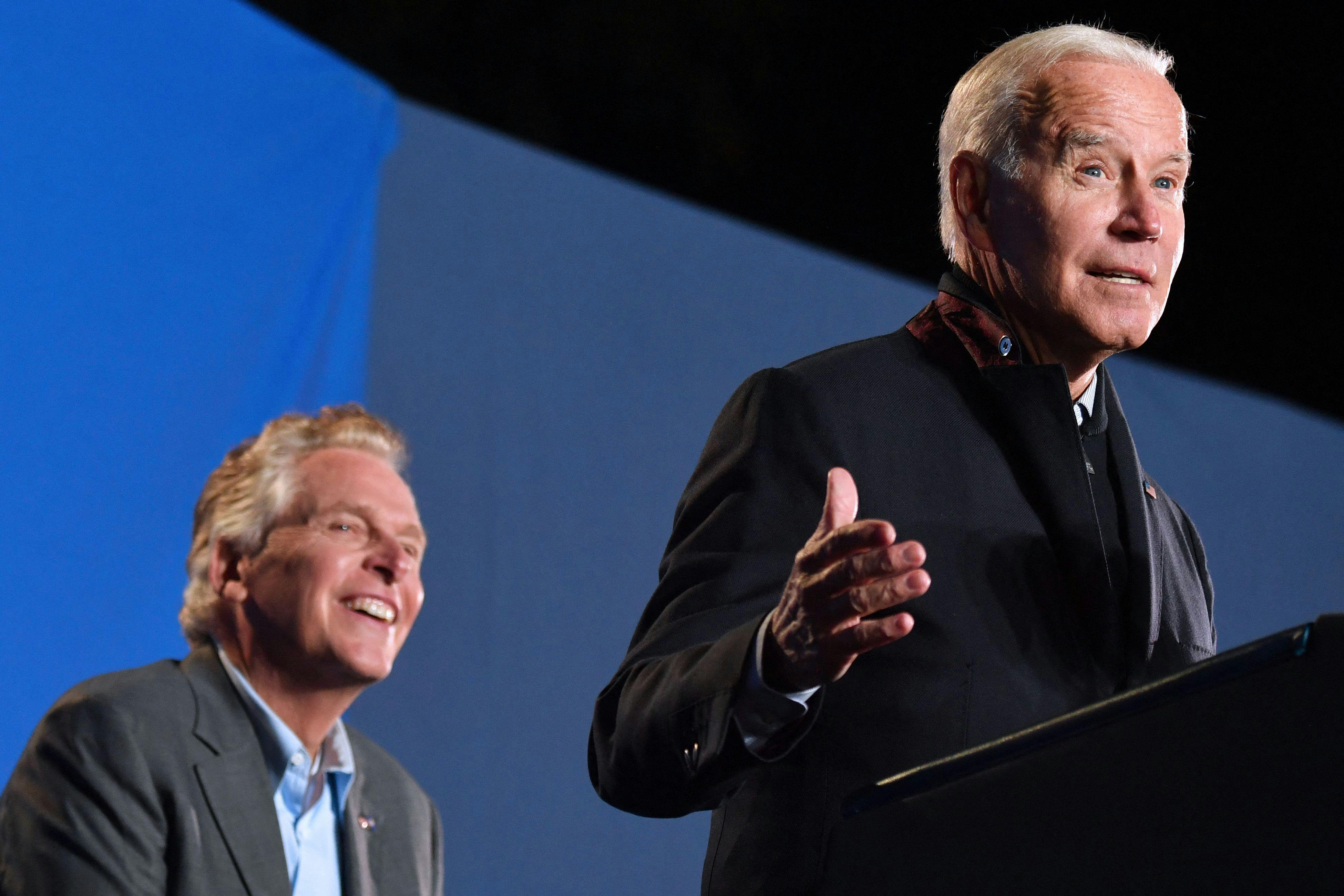 Biden speaks at a rally for Terry McAuliffe