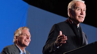 Biden speaks at a rally for Terry McAuliffe