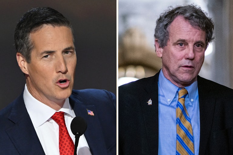 Splitscreen of Ohio's Bernie Moreno and Sherrod Brown