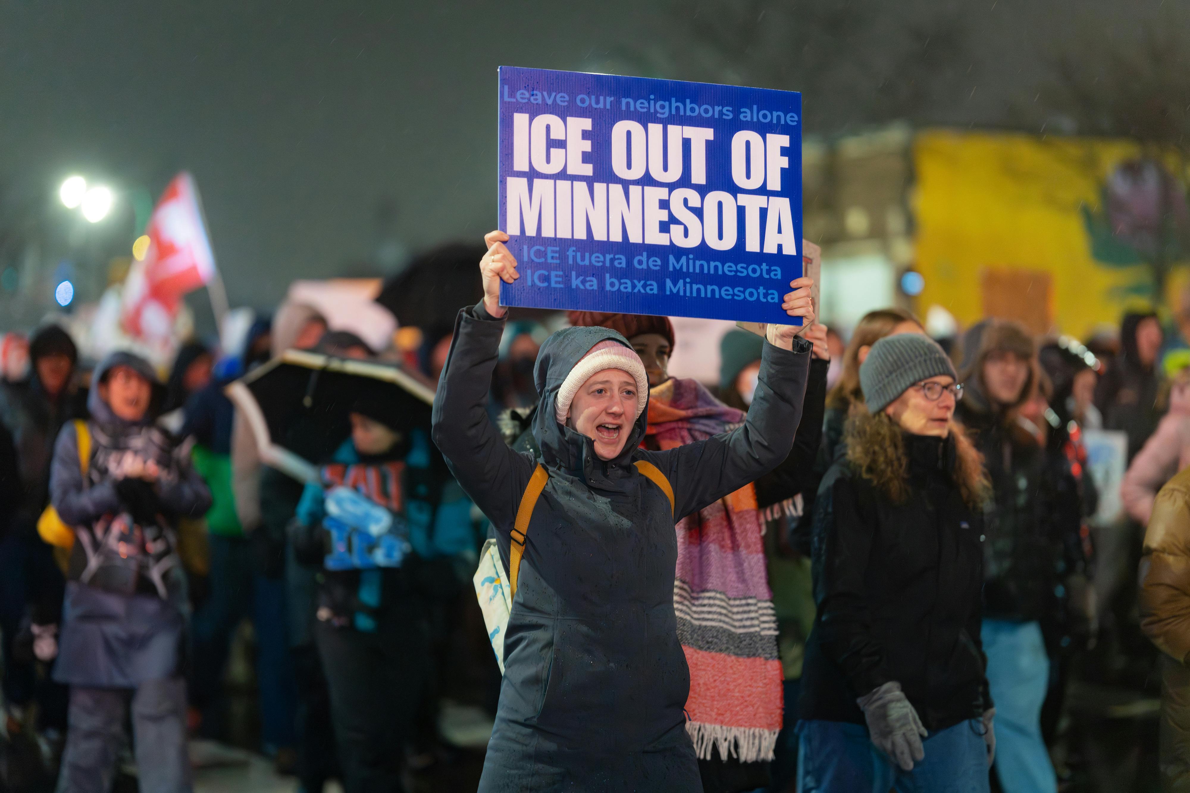 People protest ICE's presence in Minnesota after an agent shot dead a woman in Minneapolis